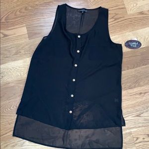 Black chiffon button up tank